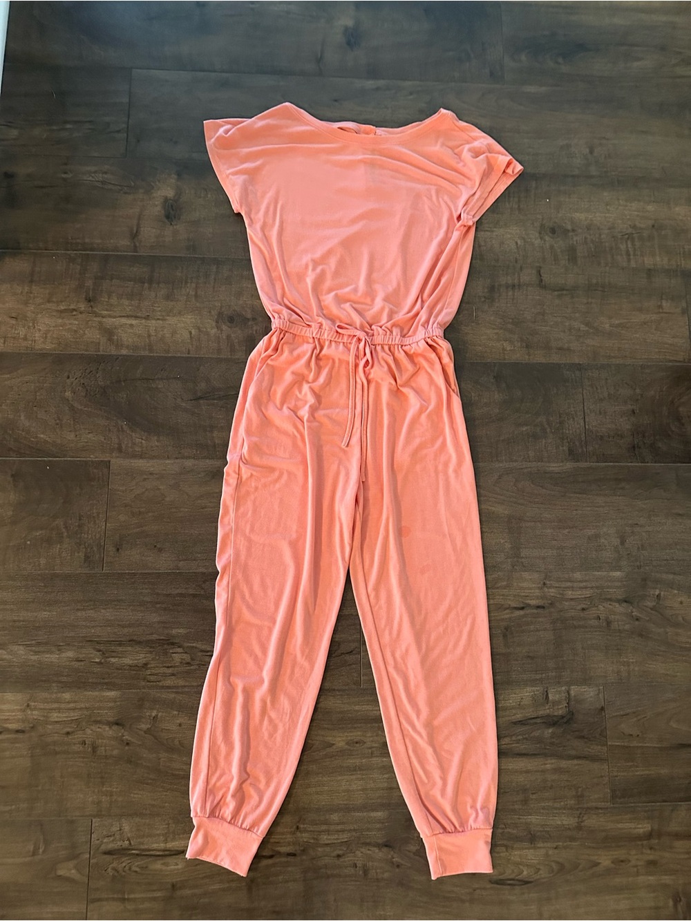 Women's Coral Drawstring Jumpsuit with Cuffed Ankles size small